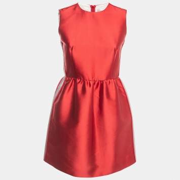 Pre Owned RED Valentino Red Taffeta Side Stripe Detail Mini Dress S