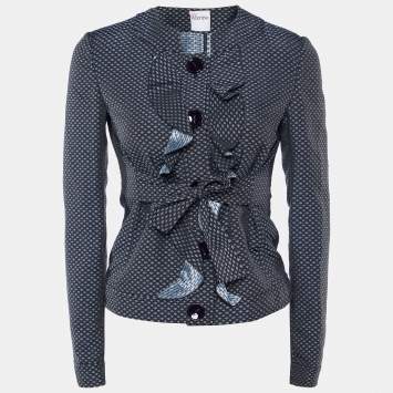 Pre Owned RED Valentino Black Motif Pattern Cotton Blend Ruffled Jacket S
