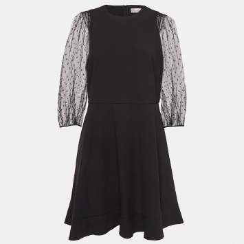 Pre Owned RED Valentino Black Crepe Lace Sleeve Mini Dress L