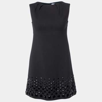Pre Owned RED Valentino Black Crepe Crystal Embellished Sleeveless Dress S