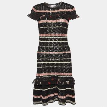 Pre Owned RED Valentino Black Perforated Knit Ruffled Dress S