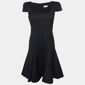 Pre Owned RED Valentino Black Cotton & Wool Flared Midi Dress S