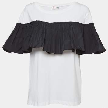 Pre Owned RED Valentino White/Black Cotton Ruffled T-Shirt M