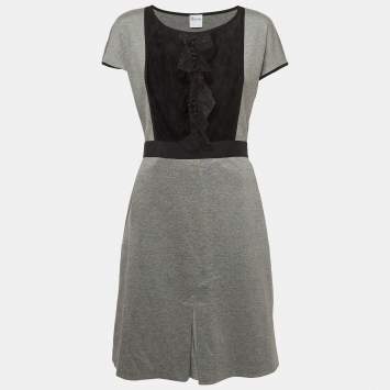 Pre Owned RED Valentino Grey Knit Lace Trim Belted Short Dress L