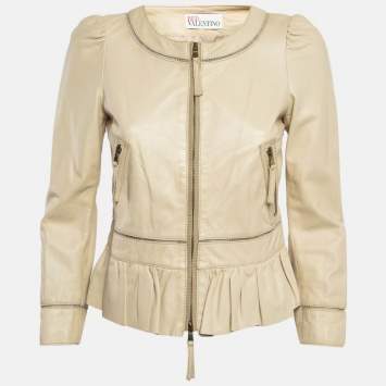 Pre Owned RED Valentino Cream Peplum Leather Jacket S