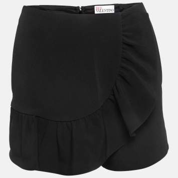 Pre Owned RED Valentino Black Crepe Ruffled Detail Shorts S
