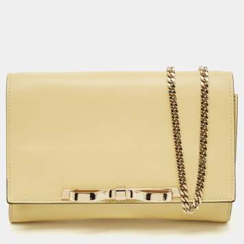 Pre Owned RED Valentino Light Yellow Leather Bow Chain Clutch