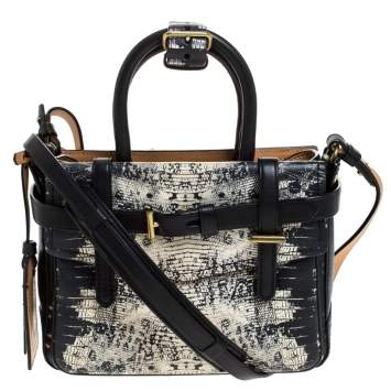 Pre Owned Reed Krakoff Black/White Snakeskin Effect Leather Gator Boxer Tote
