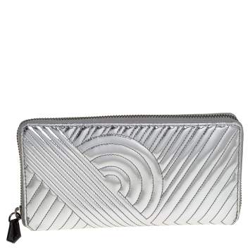 Pre Owned Reed Krakoff Silver Leather Zip Around Wallet