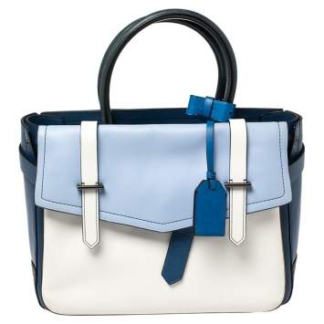 Pre Owned Reed Krakoff Blue/White Leather Boxer Tote