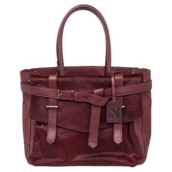 Pre Owned Reed Krakoff Burgundy Calf Hair And Leather Boxer Tote