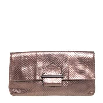Pre Owned Reed Krakoff Metallic Bronze Python Ayer Standard Clutch