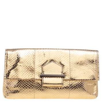 Pre Owned Reed Krakoff Metallic Gold Python Clutch