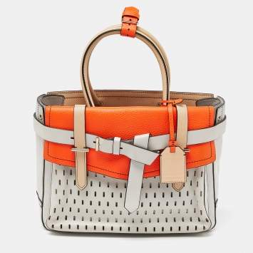 Pre Owned Reed Krakoff Orange/Off White Leather Gator Boxer II Tote