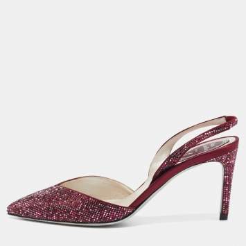 Pre Owned René Caovilla Two Tone Crystal Embellished Satin Slingback Pumps Size 38