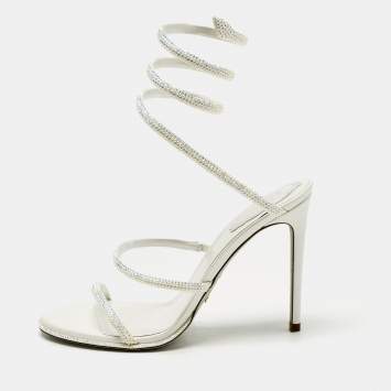 René Caovilla White Satin Cleo Crystals Sandals Size 39