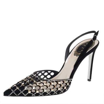 Pre Owned René Caovilla Black Suede Peonia Slingback Sandals Size 37