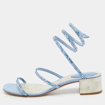Pre Owned René Caovilla Blue Satin Crystal Embellished Cleo Sandals Size 38
