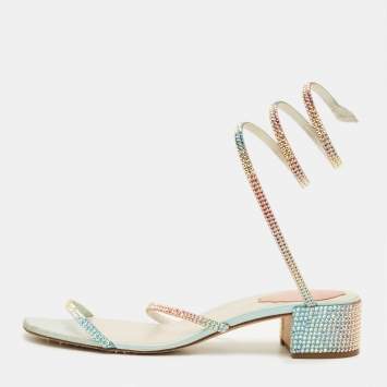 Pre Owned René Caovilla Cleo Size 38.5 Multicolor Satin Ankle Strap Sandals