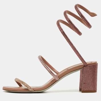 مملوكة مسبقًا René Caovilla Cleo Size 37.5 Pink Leather and Satin Ankle Strap Sandals
