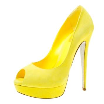Pre Owned René Caovilla Yellow Suede Peep Toe Platform Pumps Size 39