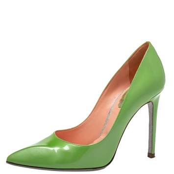 Pre Owned René Caovilla Green Patent Leather Pointed Toe Pumps Size 35.5