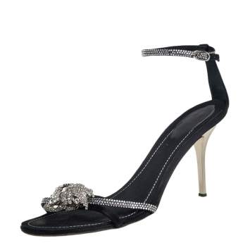 Pre Owned René Caovilla Black Satin And Crystal Embellished Sandals Size 40