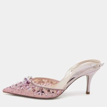 Pre Owned René Caovilla Pink Fabric Cinderella Slingback Sandals Size 37