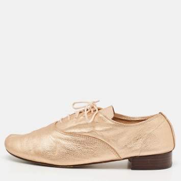 Pre Owned Repetto Metallic Leather Lace Up Oxfords Size 38.5