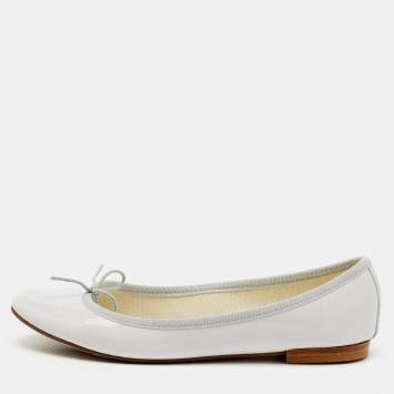 Pre Owned Repetto Light Grey Patent Leather Bow Ballet Flats Size 37.5