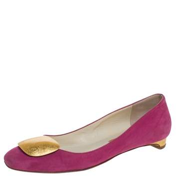 Pre Owned Rupert Sanderson Pink Suede Leather Ballet Flats Size 37.5