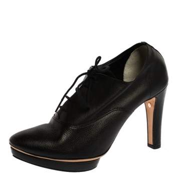 Pre Owned Repetto Black Leather Lace Up Platform Booties Size 36