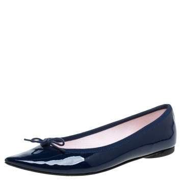 Pre Owned Repetto Blue Patent Leather Brigitte Pointed Toe Ballet Flats Size 37