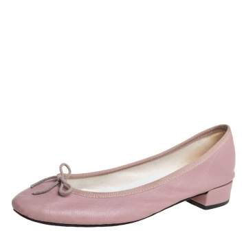 Pre Owned Repetto Beige Leather Bow Embellished Ballet Flats Size 39