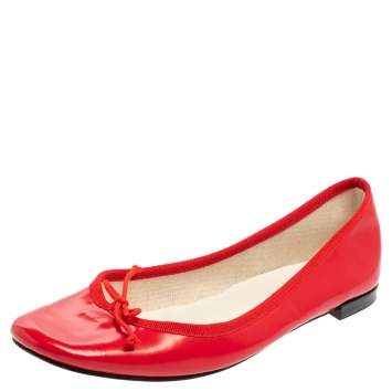 Pre Owned Repetto Red Leather Slip On Ballet Flats Size 38.5