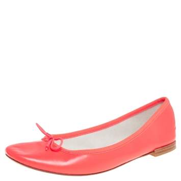 Pre Owned Repetto Pink Leather Bow Ballet Flats Size 38