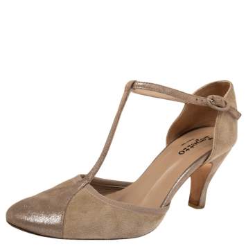 Pre Owned Repetto Beige Suede T-strap Pumps Size 40