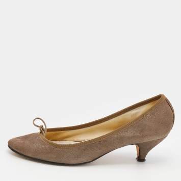 Pre Owned Repetto Khaki Suede Bow Detail Kitten Heel Pumps Size 41