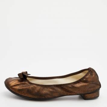 Pre Owned Repetto Metallic Bronze Suede Bow Ballet Flats Size 41