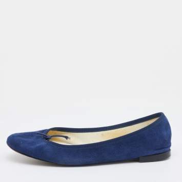 Pre Owned Repetto Navy Blue Suede Bow Ballet Flats Size 41