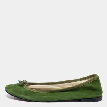Pre Owned Repetto Green Suede Bow Ballet Flats Size 40