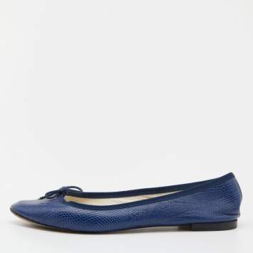 Pre Owned Repetto Blue Croc Embossed Leather Bow Ballet Flats Size 40