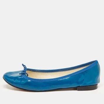 Pre Owned Repetto Blue Patent Leather Bow Ballet Flats Size 38