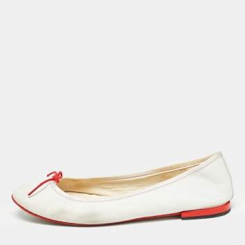 Pre Owned Repetto White Leather Bow Ballet Flats Size 39
