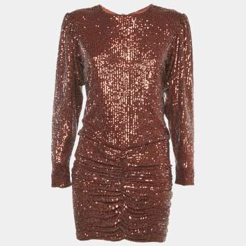 Pre Owned Retrofete Brown Sequin Flynn Ruched Mini Dress S