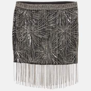 Pre Owned Retrofete Silver/Black Sequined Mini Skirt XXS