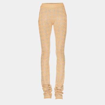 Pre Owned Retrofete Beige Rhinestone Embellished Rib Knit Desiree Sweatpants XS