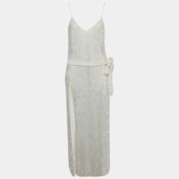 Pre Owned Retrofete White Sequin Embellished Maxi Dress S  