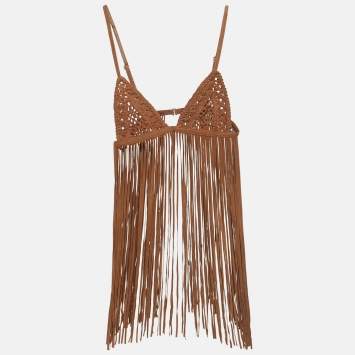 مملوكة مسبقًا Retrofete Brown Jacinta Suede Fringe Bralette XS