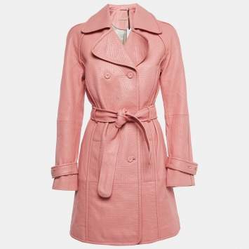 Pre Owned Richards Radcliffe Pink Leather Double Breasted Trench Coat M